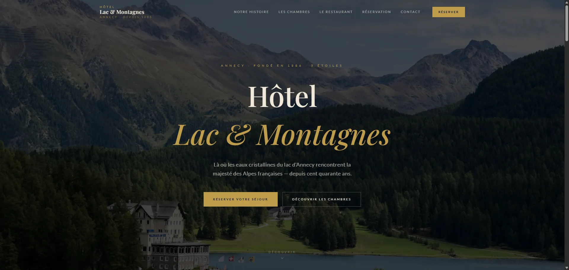 Capture d'écran du site Hôtel Lac & Montagnes